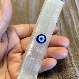Large Selenite Evil Eye Wand