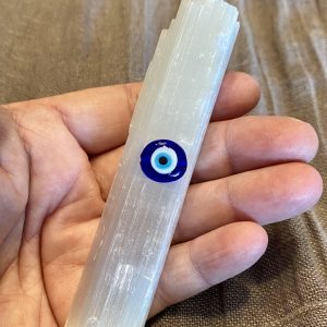 Medium selenite Evil Eye Wand